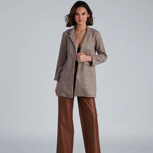 Preppy Plaid Faux Suede Blazer